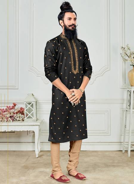 Black Colour Exclusive Festive Wear Poly With Embroidery Kurta Pajama Mens Collection RYN-KP-3